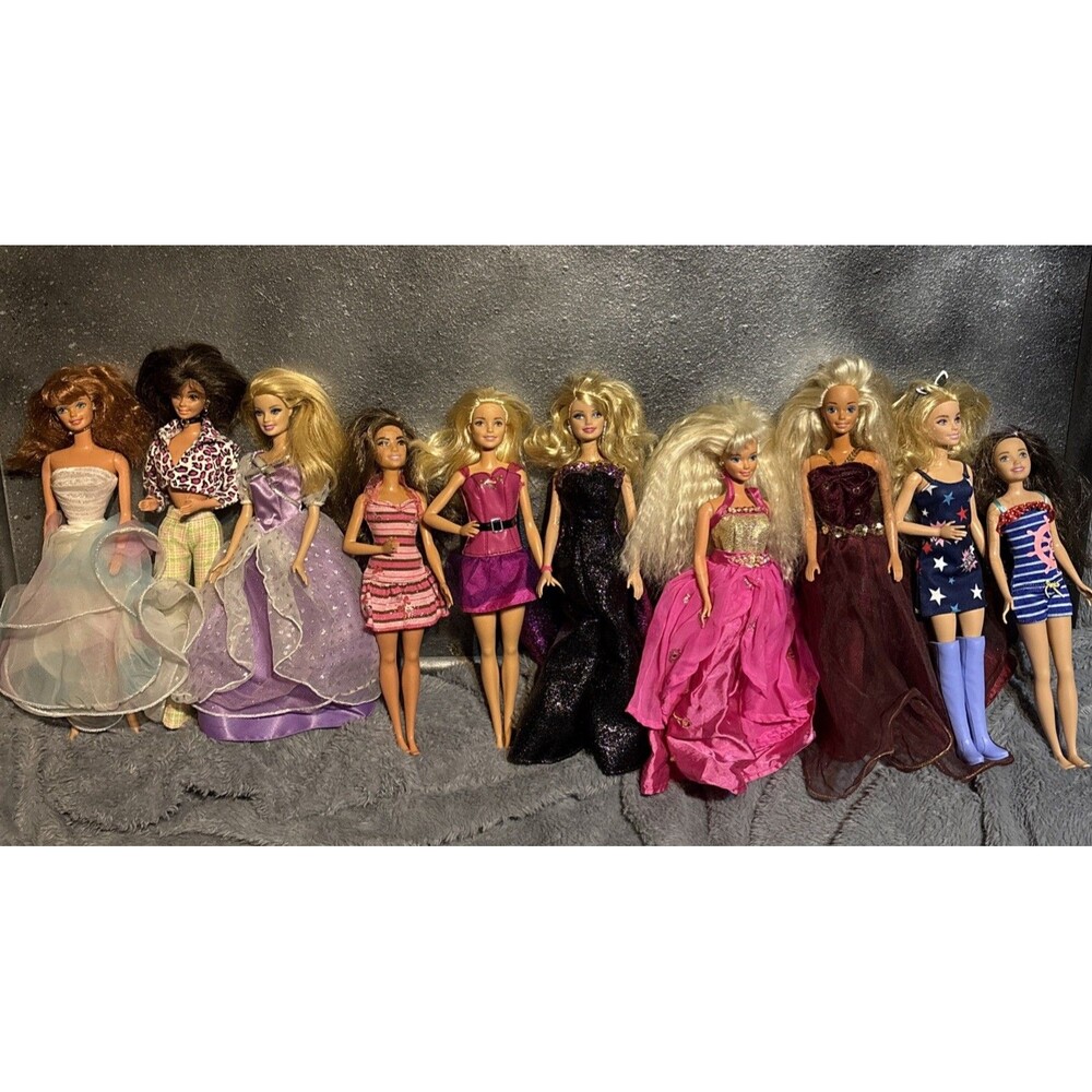 Mattel Barbie Lot 10 Barbies Dolls Dressed Clothes Vintage And Modern Gowns 80s
